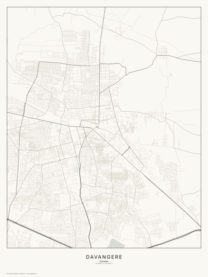 Davangere map poster, classic style