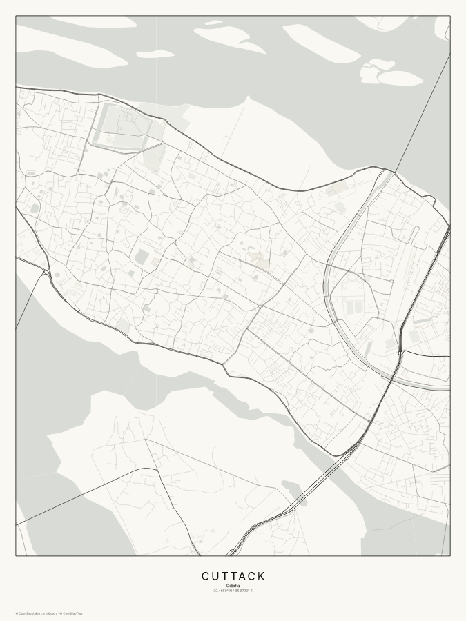 Cuttack map poster, classic style