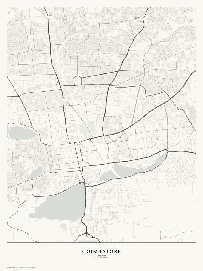 Coimbatore map poster, classic style