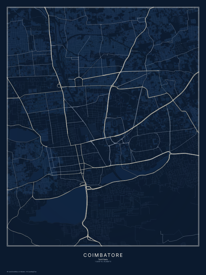 Coimbatore map poster, midnight style
