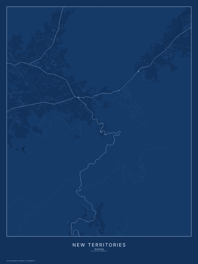 New Territories map poster, blueprint style