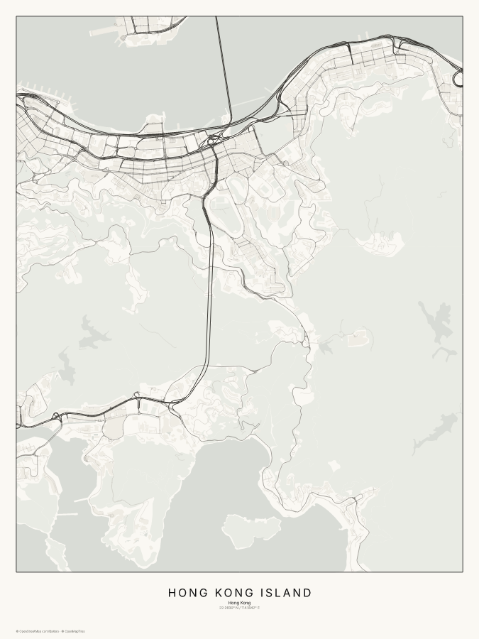 Hong Kong Island map poster, classic style