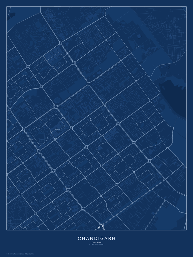 Chandigarh map poster, blueprint style