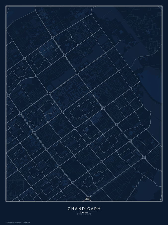 Chandigarh map poster, midnight style