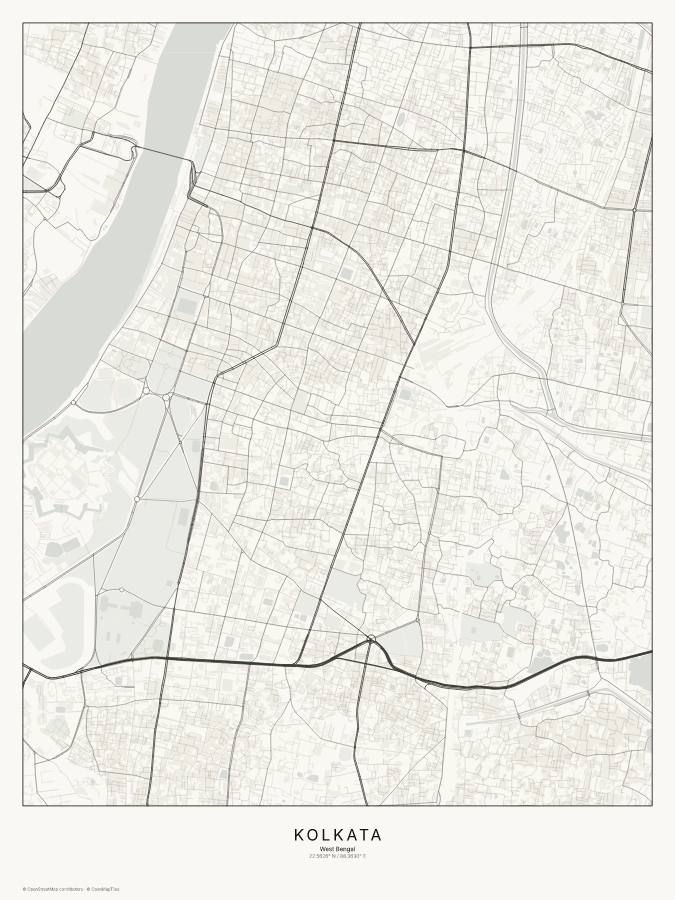 Kolkata map poster, classic style