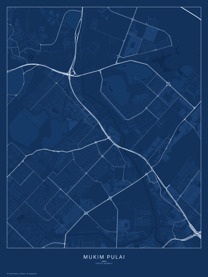 Mukim Pulai map poster, blueprint style