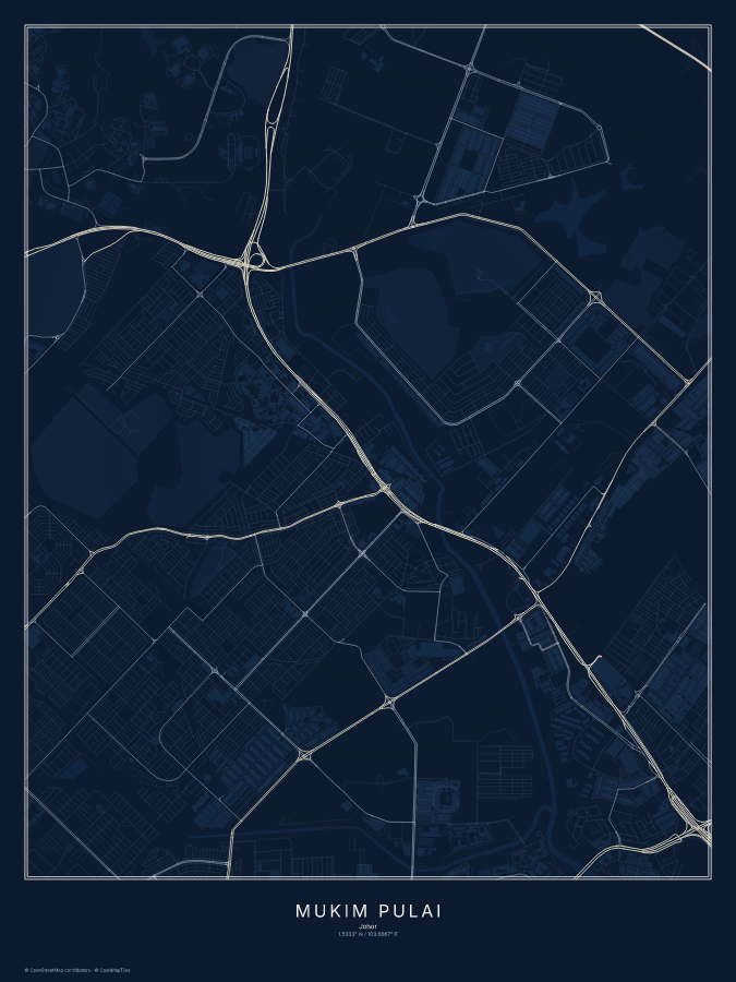 Mukim Pulai map poster, midnight style