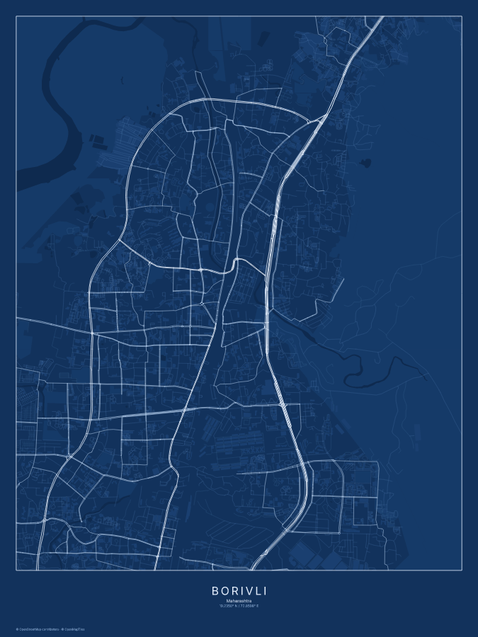 Borivli map poster, blueprint style