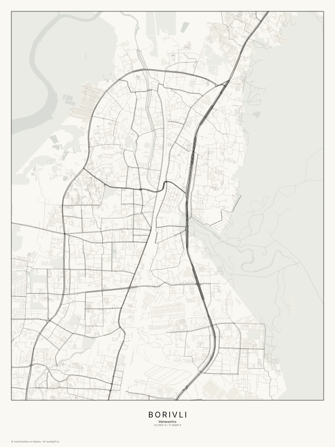 Borivli map poster, classic style
