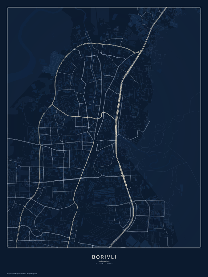 Borivli map poster, midnight style