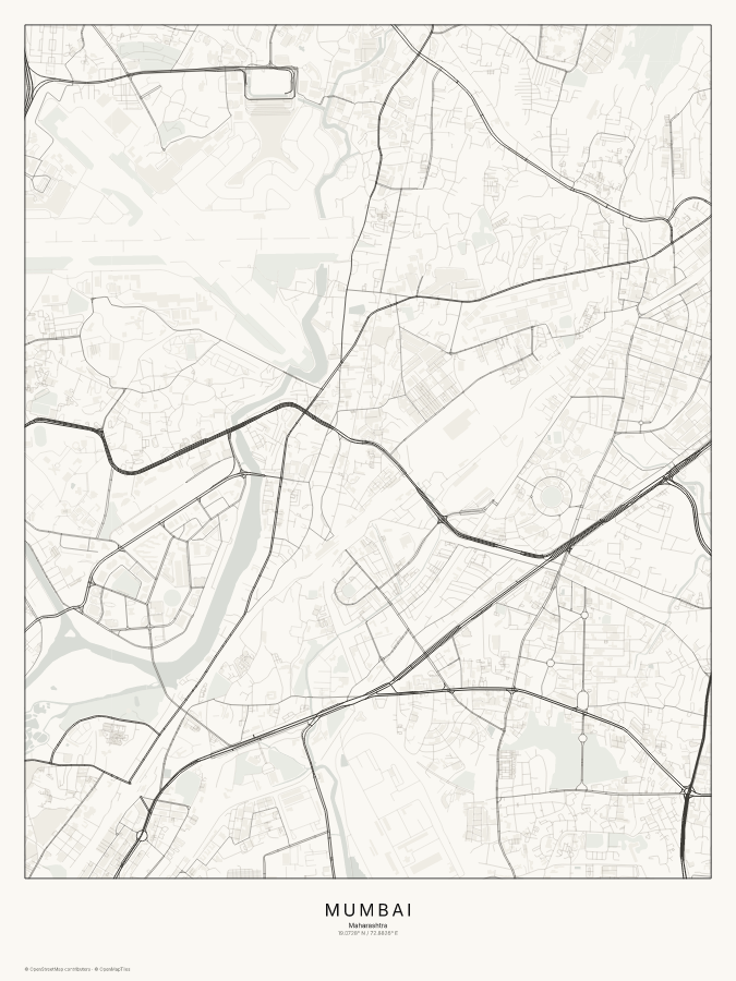 Mumbai map poster, classic style