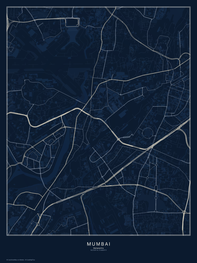 Mumbai map poster, midnight style