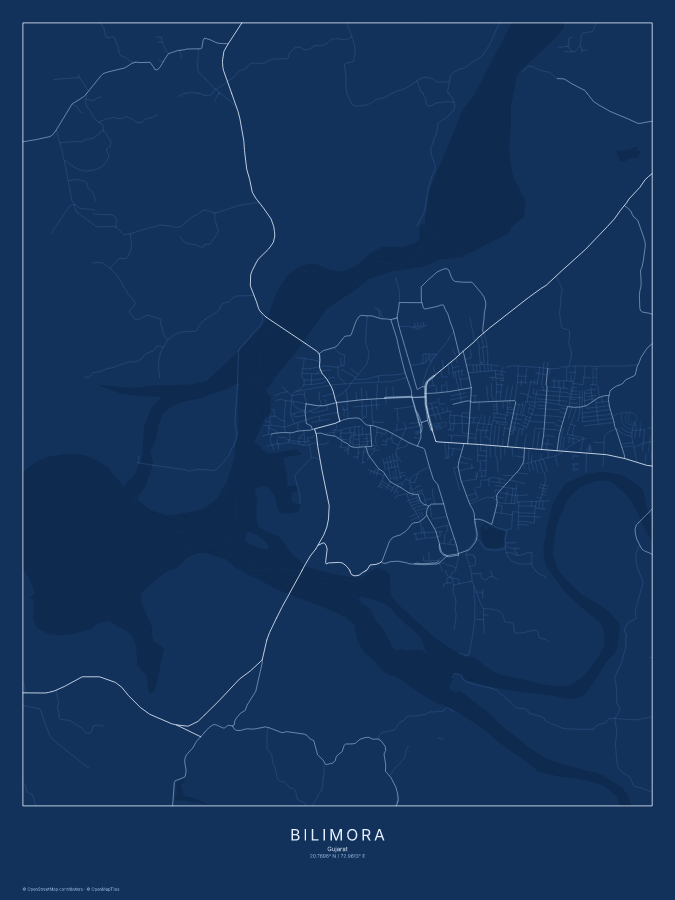 Bilimora map poster, blueprint style