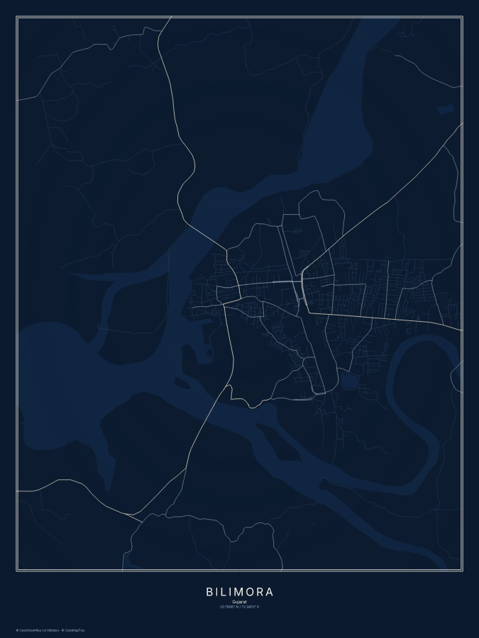 Bilimora map poster, midnight style