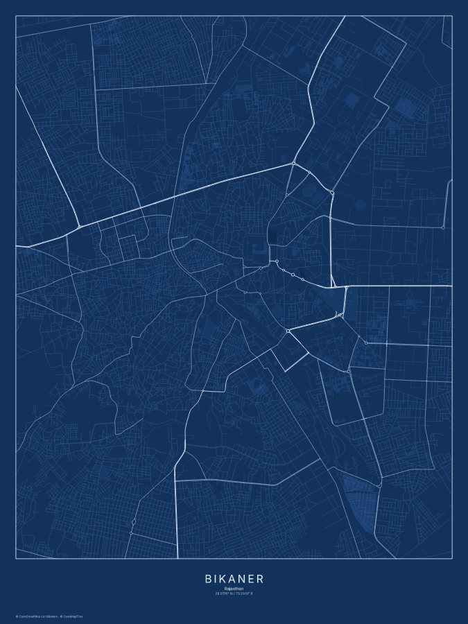 Bikaner map poster, blueprint style