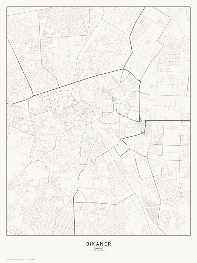 Bikaner map poster, classic style