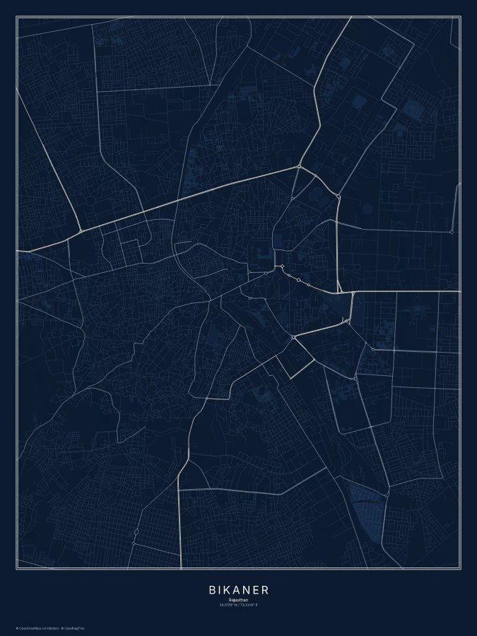 Bikaner map poster, midnight style