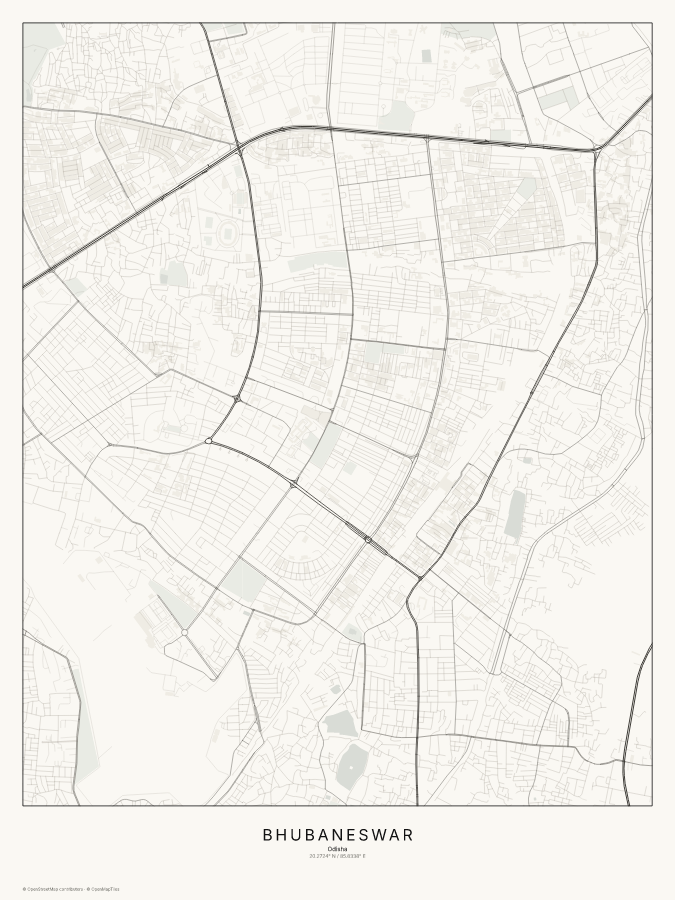 Bhubaneswar map poster, classic style