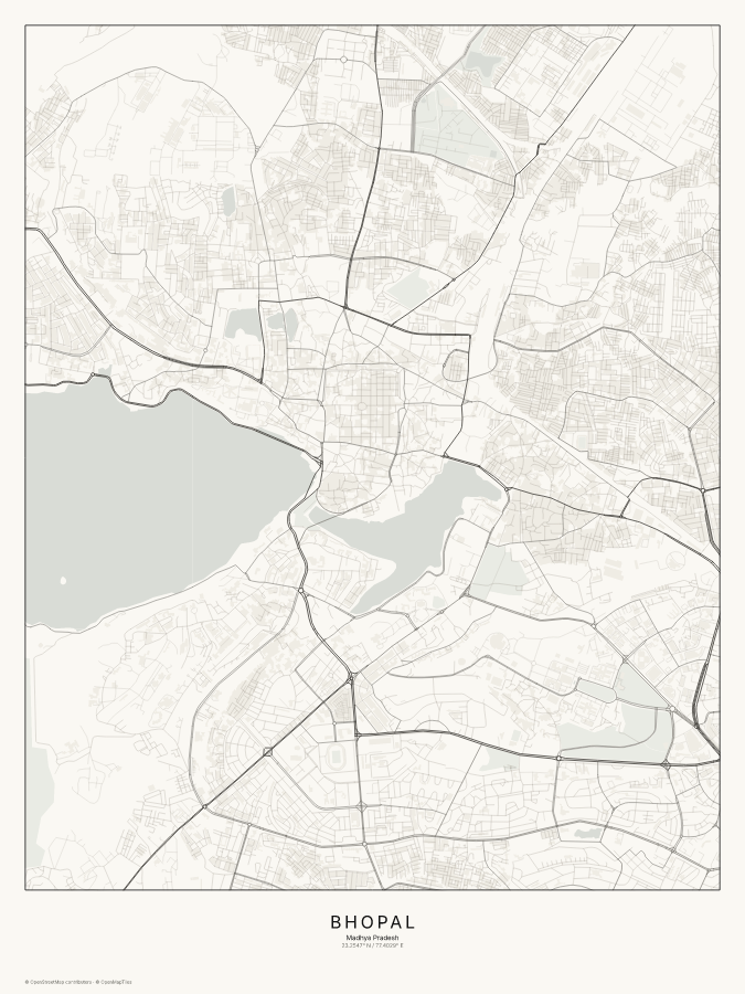 Bhopal map poster, classic style