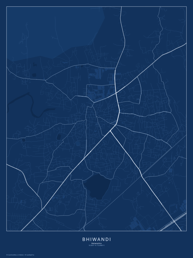 Bhiwandi map poster, blueprint style