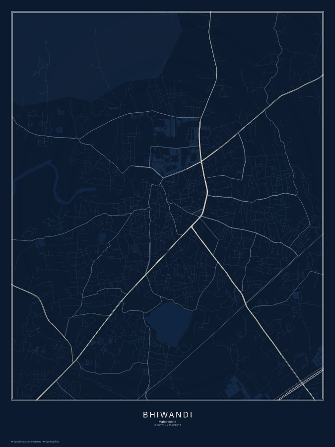 Bhiwandi map poster, midnight style