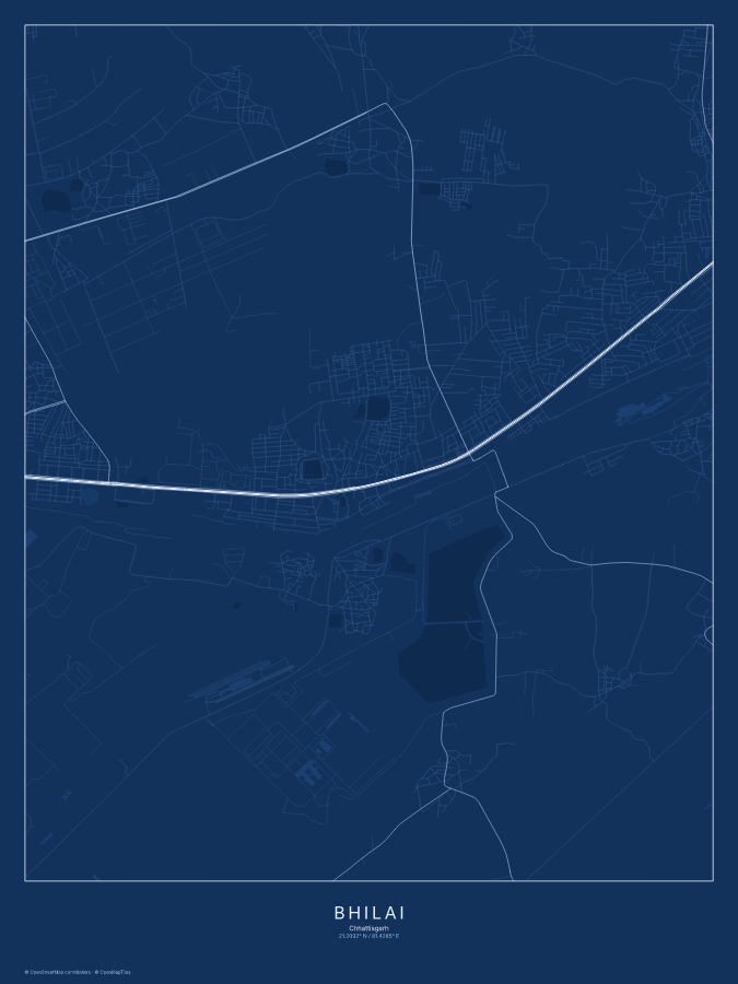 Bhilai map poster, blueprint style