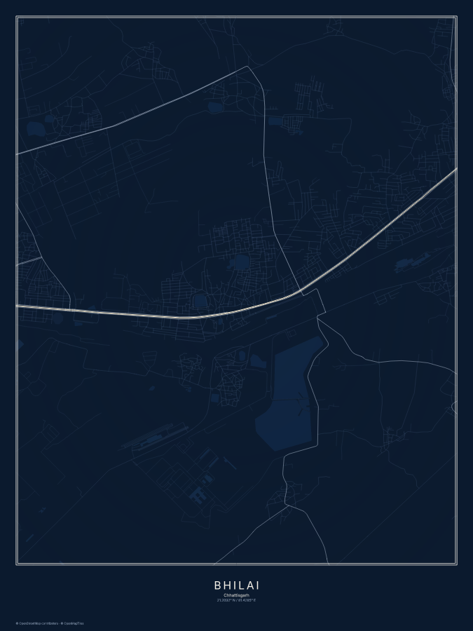 Bhilai map poster, midnight style