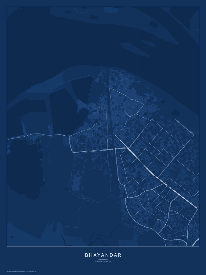 Bhayandar map poster, blueprint style