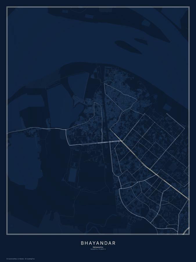 Bhayandar map poster, midnight style