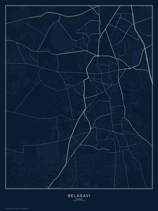 Belagavi map poster, midnight style