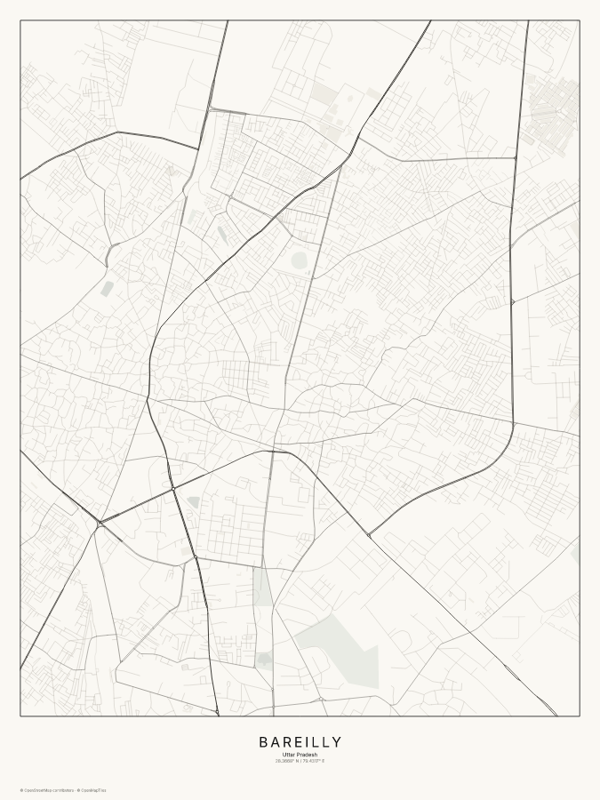 Bareilly map poster, classic style
