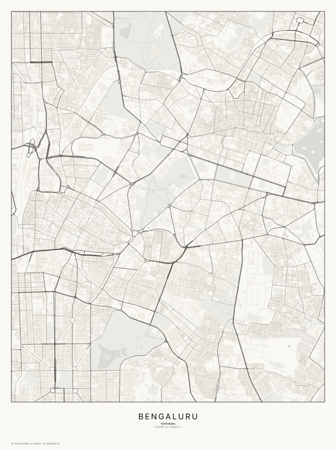 Bengaluru map poster, classic style
