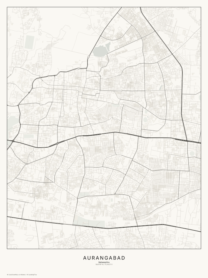 Aurangabad map poster, classic style