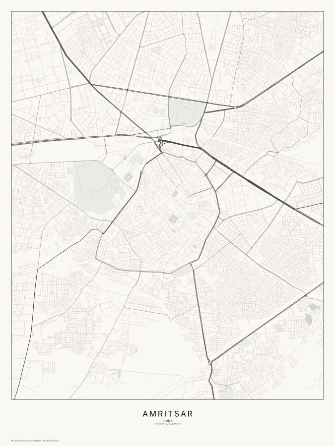 Amritsar map poster, classic style