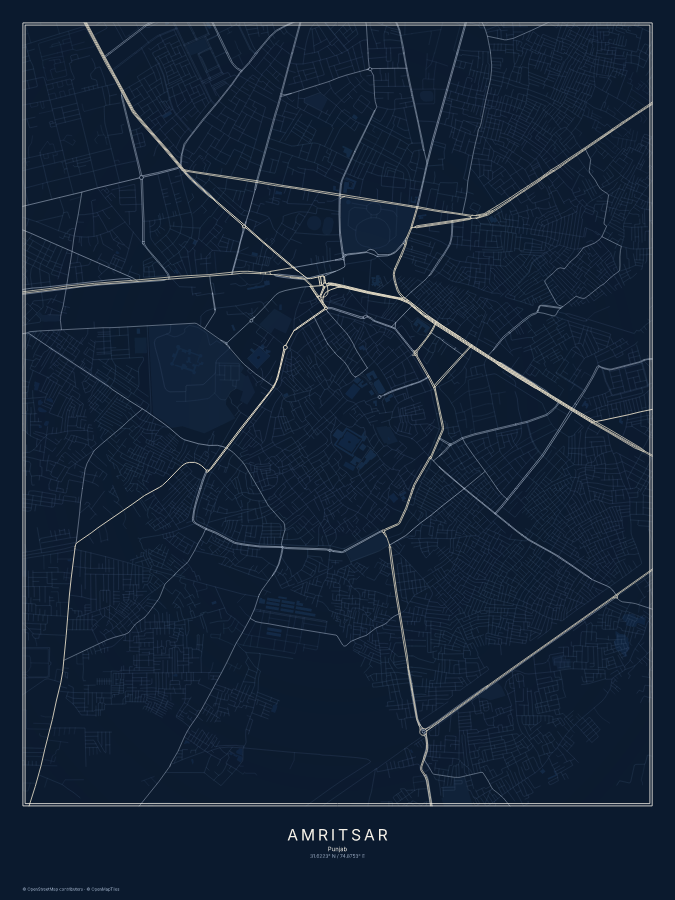 Amritsar map poster, midnight style