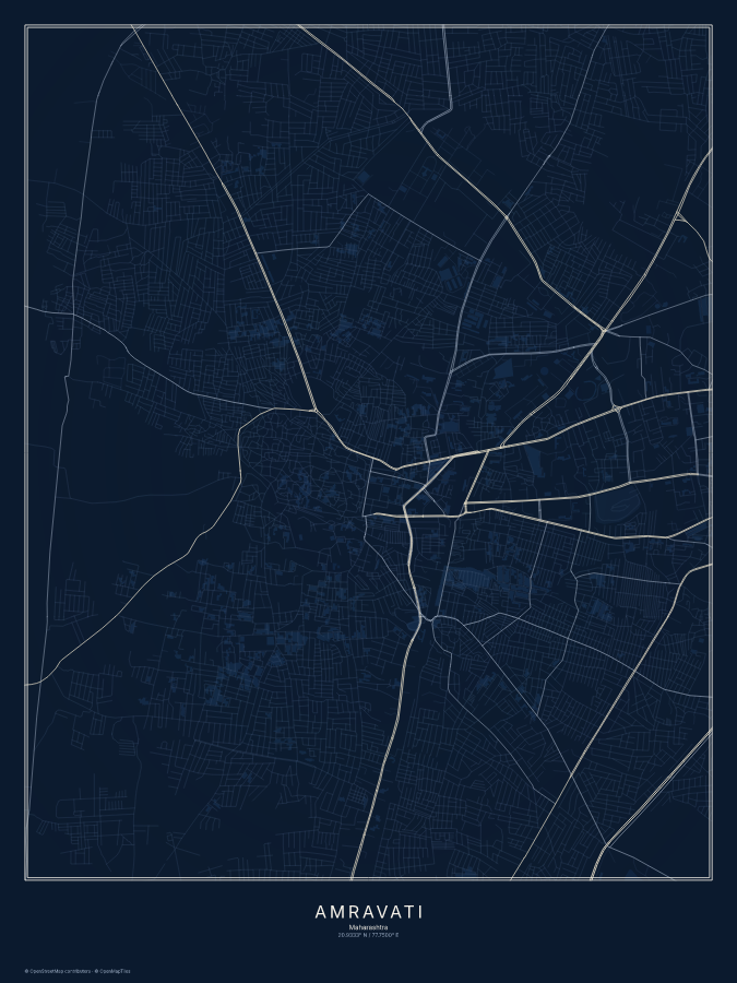 Amravati map poster, midnight style