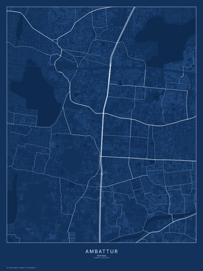 Ambattur map poster, blueprint style