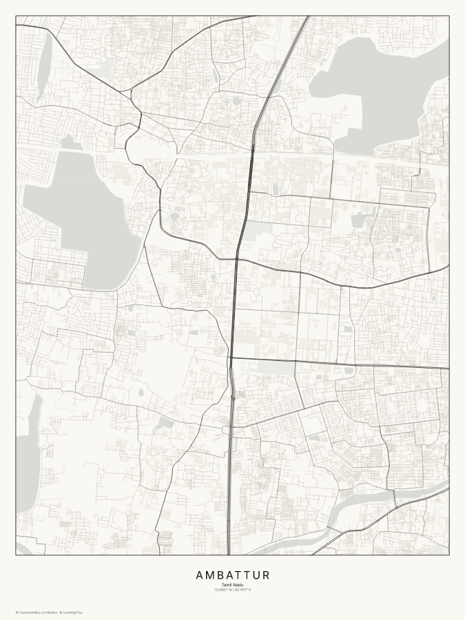 Ambattur map poster, classic style