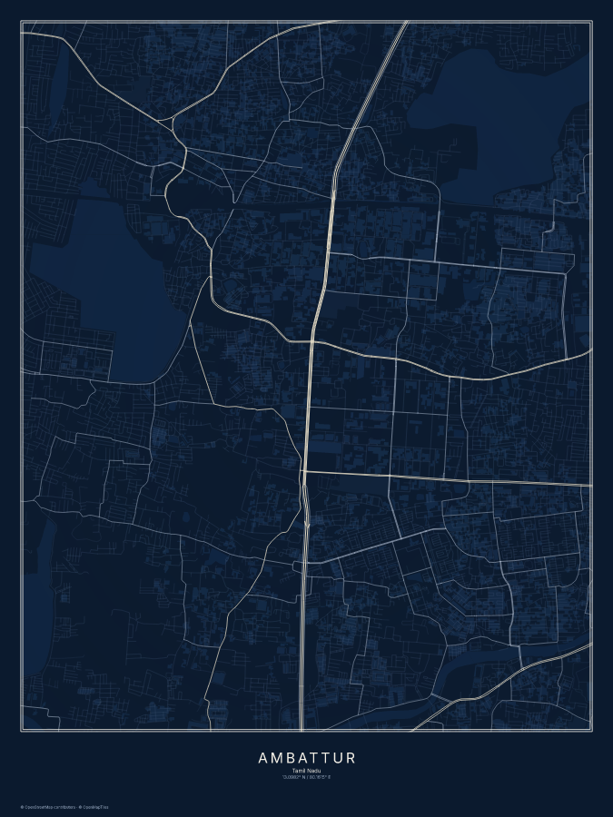 Ambattur map poster, midnight style