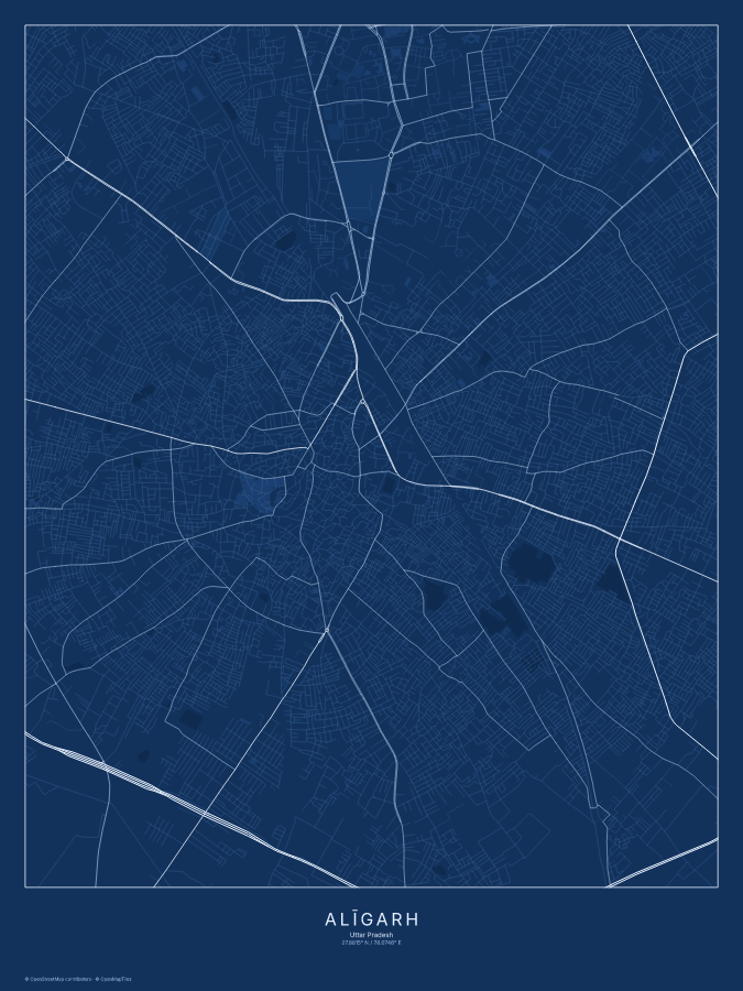 Alīgarh map poster, blueprint style