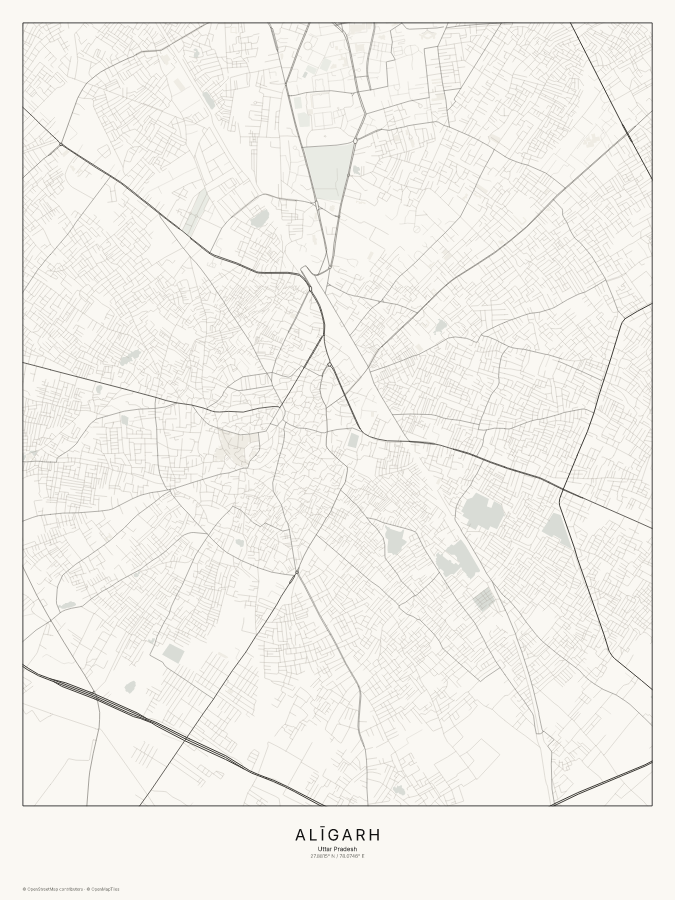 Alīgarh map poster, classic style