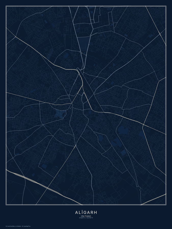 Alīgarh map poster, midnight style