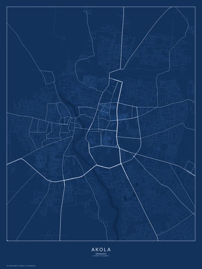 Akola map poster, blueprint style