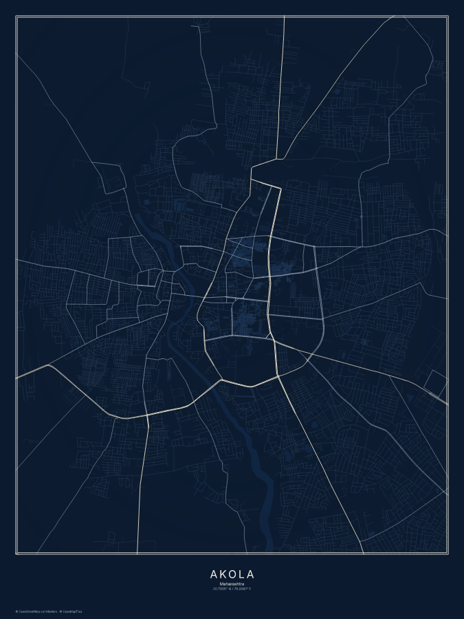 Akola map poster, midnight style
