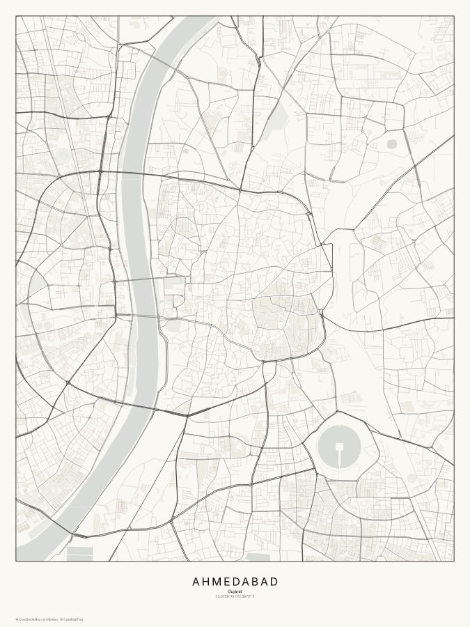 Ahmedabad map poster, classic style