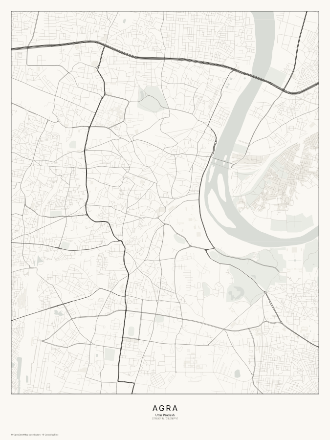 Agra map poster, classic style