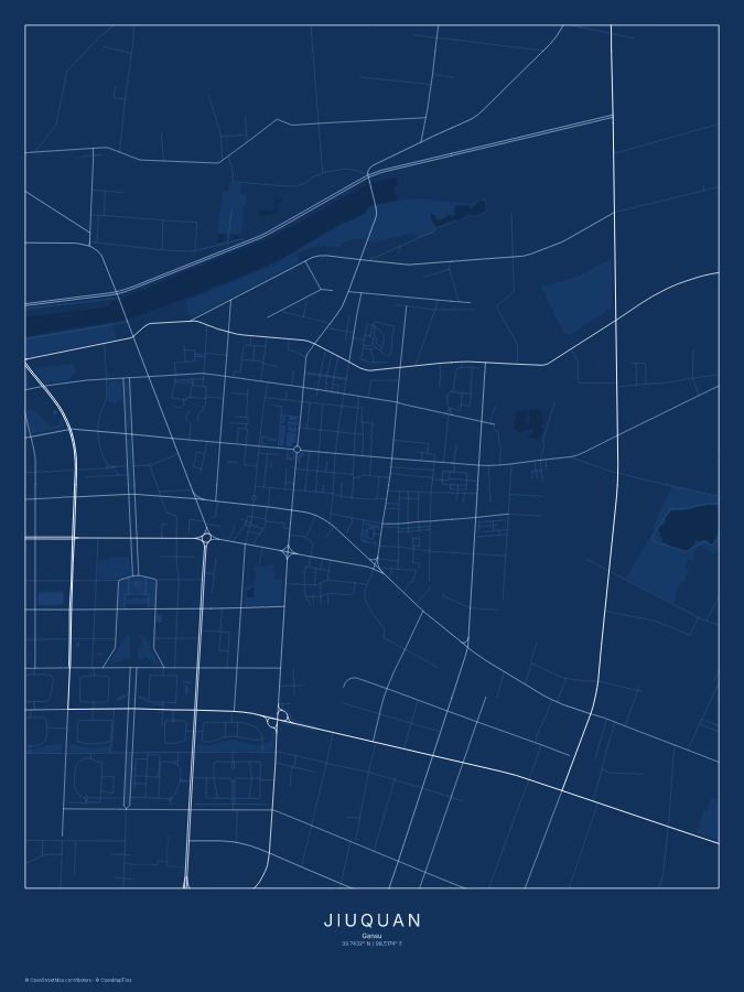 Jiuquan map poster, blueprint style