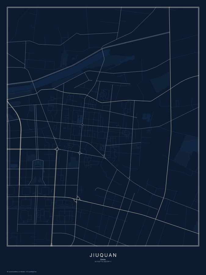 Jiuquan map poster, midnight style