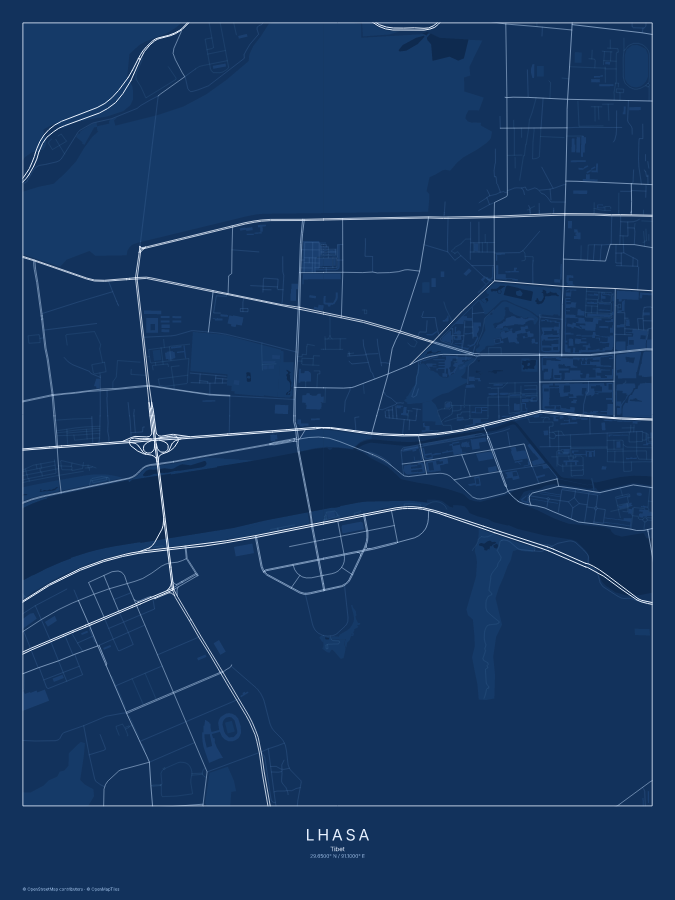 Lhasa map poster, blueprint style