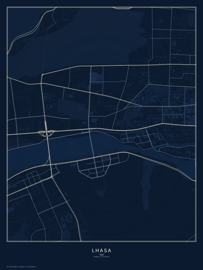 Lhasa map poster, midnight style